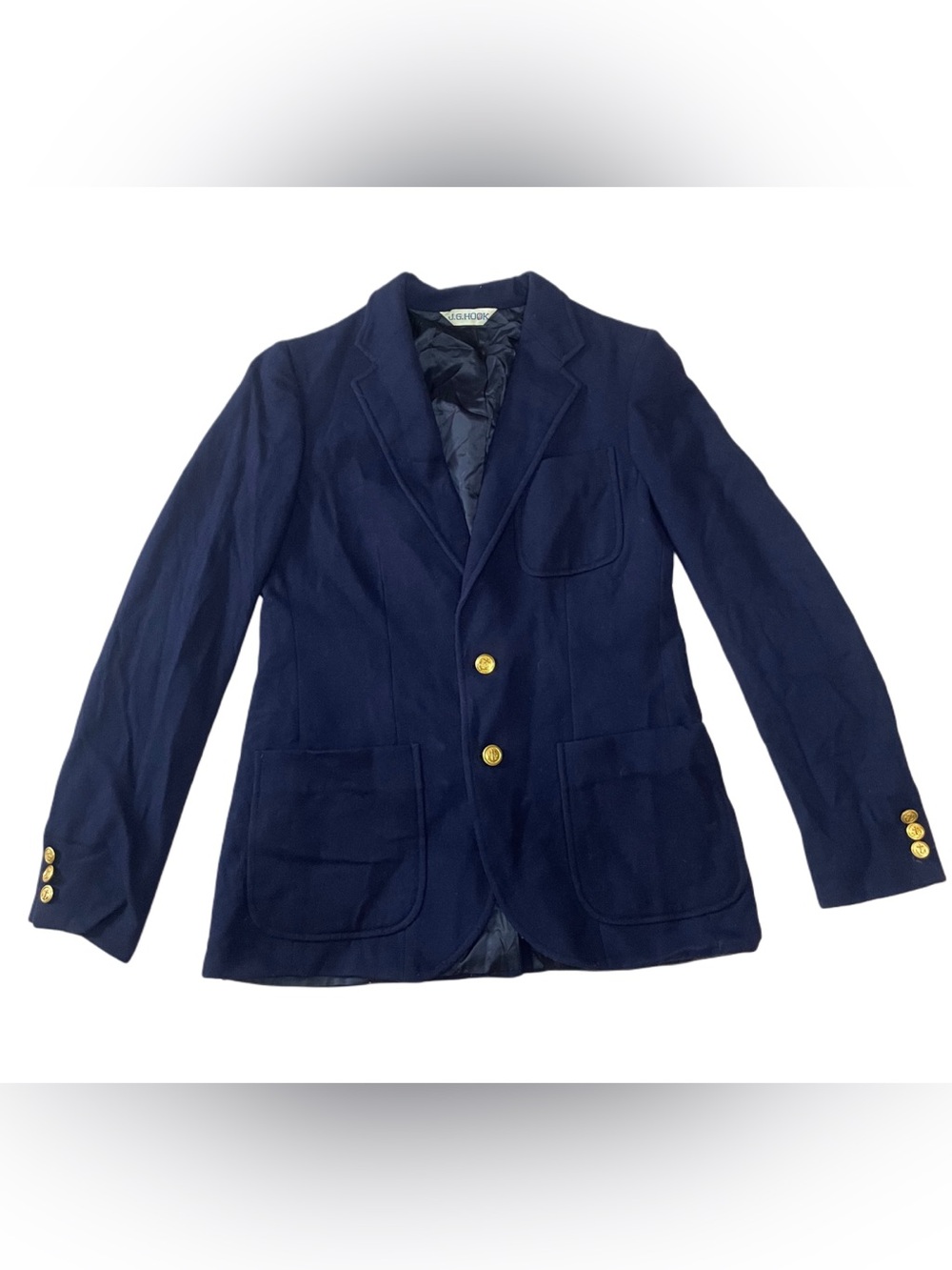 Women’s Vintage JG Hook Wool Blend Navy Blazer with Gold Buttons